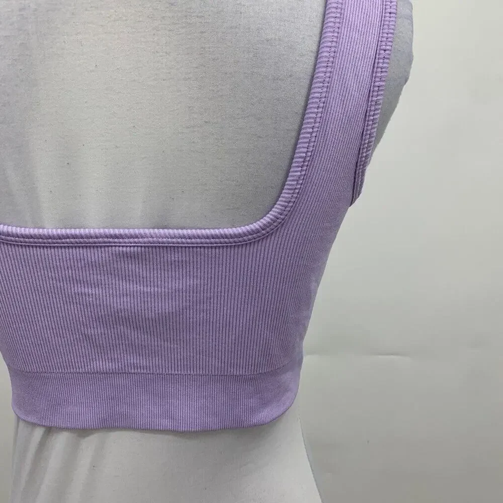 Fabletics Sports Bra Womens L‎ Large Lavender Jas Seamless Ribbed Square Neck